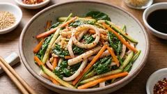 ほうれん草とイカ：タンパク質がたっぷり、ビタミンもたっぷり、一皿で満足